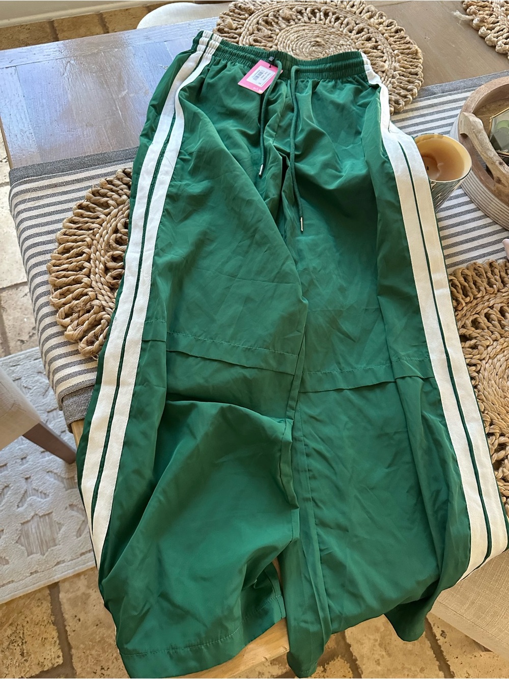 Edikted Emerald Green Joggers with White Side Stripes